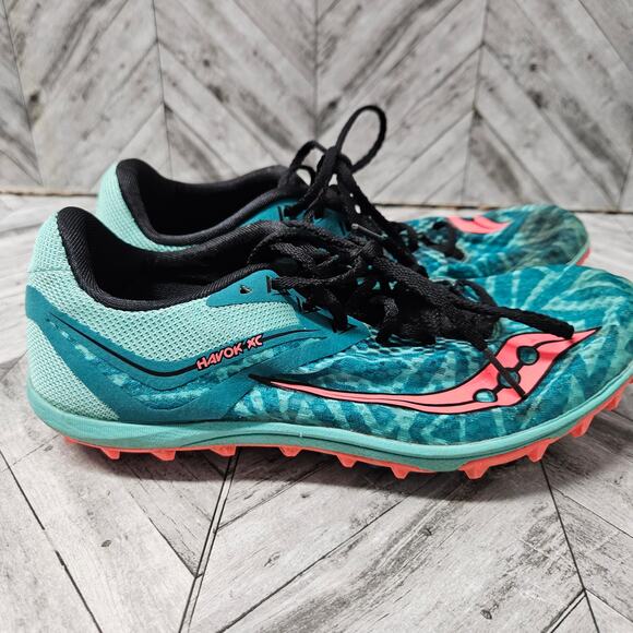 Saucony Womens 6.5 Racing Havok XC Running Track Shoes Teal Spikes S19029-1 - Picture 1 of 8